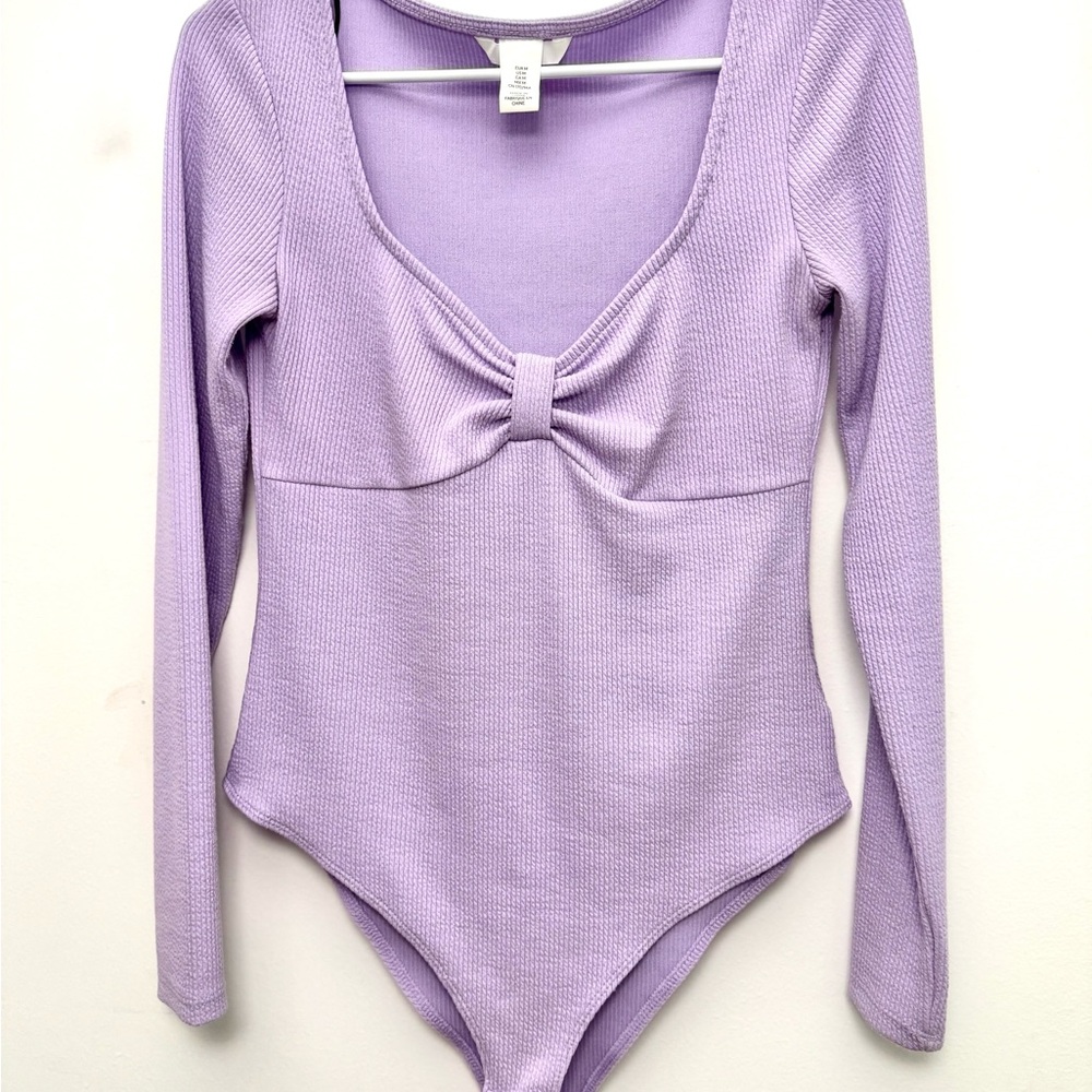 H&M Purple Fitted Tie Front Bodysuit